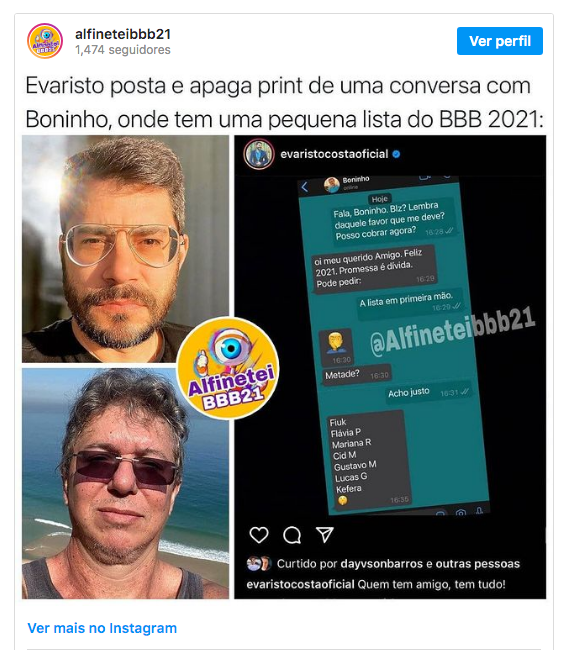 Boninho tem print do WhatsApp divulgado (Imagem: Reprodução / Globoplay)